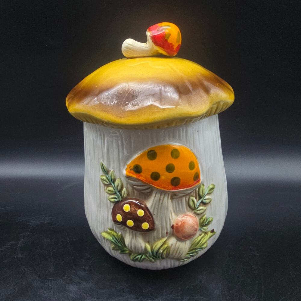 Sear's Merry Mushroom Jar Canister Small Vintage 1970s Kitchen